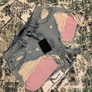 ALEXANDER WANG Distressed shorts with pink tiny plaid pockets size 27